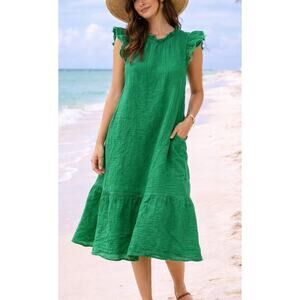 Victoria Dunn Beachy Gauze Midi Dress Size XS Green Resort Boho Coastal Vacation
